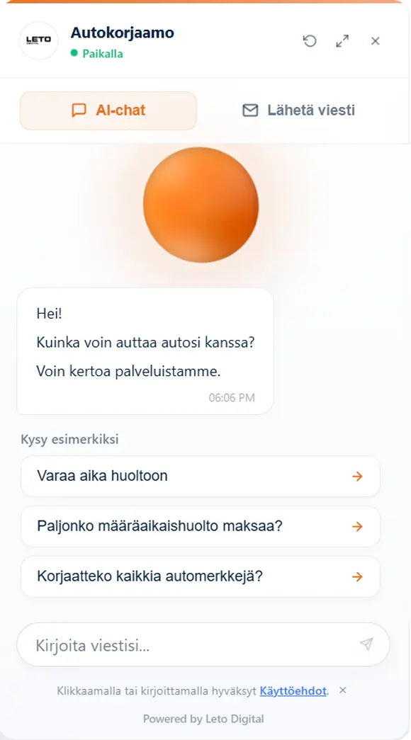 Autokorjaamo AI-chatbot