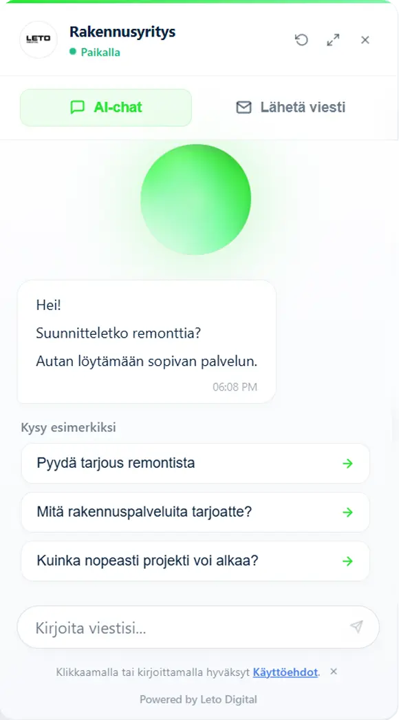 Rakennusyritys AI-chatbot